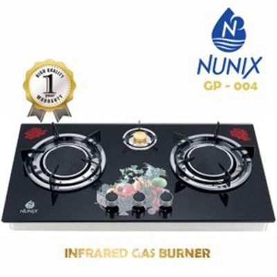 Nunix Cooker,  3 Burner Low Gas Consumption Glass Top Table Infrared Cooker GP-004