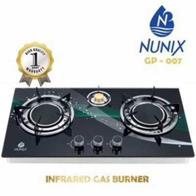 Nunix Cooker, 3 Burner Low Gas Consumption Glass Top Table Infrared Cooker GP-007