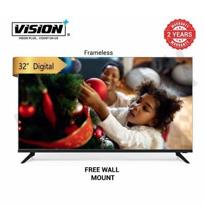 Vision Plus TV Frameless 32" Digital HD LED TV - Black + Free Wall Mount VP8832DF
