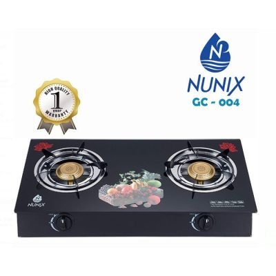 Nunix Cooker, Glass Table Top Double Burner Gas Stove GC004
