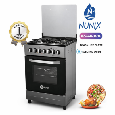 Nunix Cooker Free Standing 3 Gas Burners 1 Electric Plate  Eletric Oven 60*60