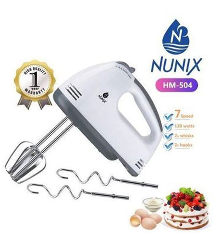 HAND-MIXER-HM504-1.jpg Nunix Mixer, Electric Hand Mixer Whisk Egg Beater Cake Baking Mixer HM-504 - Image 1