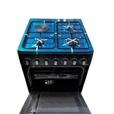 Unitek Cooker  60*60, 3 Gas Jet Burners + 1 Hot Plate, Electric Oven - Black