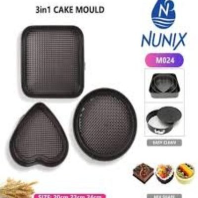 Nunix Molds  3 In 1 Cake Mold Set  Round  Square and Heart shape 20 22 24cm M024