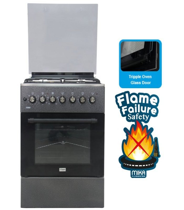 download-2024-11-23T132142.812.jpeg Mika Cooker Standing Cooker 60cm x 60cm 3 Gas Burner + 1 Electric Plate Decor Silver MST6131DS/TR4 - Image 1