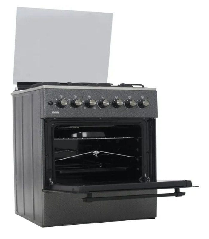 download-2024-11-25T142345.914.jpeg Mika Cooker Standing Cooker 58cm x 58cm 3 Gas Burner + 1 Electric Plate Decor Silver MST6031DS/TRL - Image 1
