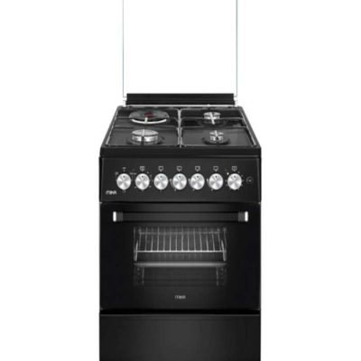 Mika Cooker, 58cm x 58cm, 3 Gas Pool Jet Burners + 1 RAPID Hot Plate, Button Ignition, 3 Function Electric Oven, Matt Black