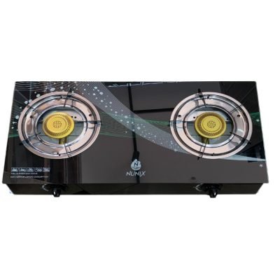 Nunix Cooker, Glass Table Top Double Burner Gas Stove GCPRO007