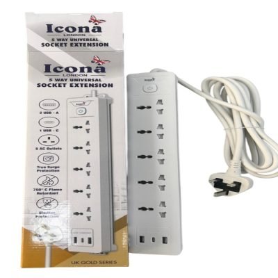 Icona Extension 5 Way Power With Surge Protector And USB 3M