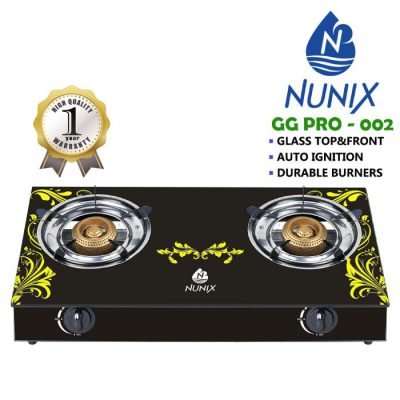 Nunix Cooker, Glass Table Top Double Burner Gas Stove GG PRO 002