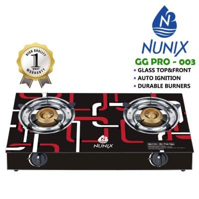 Nunix Cooker, Glass Table Top Double Burner Gas Stove GG PRO 003