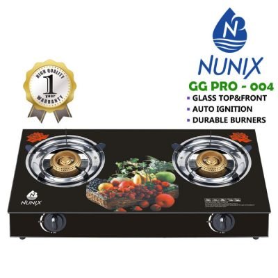Nunix Cooker, Glass Table Top Double Burner Gas Stove GG PRO 004