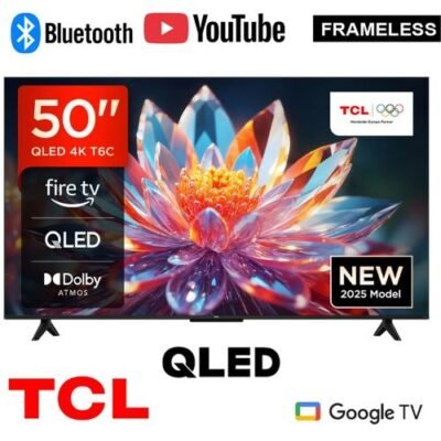 TCL 50 Inch T6C 4K QLED Smart Google TV  Ultra HD, Dolby Vision, HDR10+, Netflix, YouTube, WiFi and Bluetooth