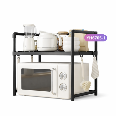 Nunix 2 Tier Kitchen Microwave Storage Rack With Side Hooks Heavy Duty  YH6705-1