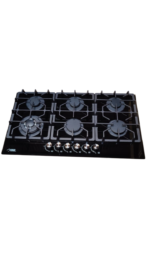 Khal Hob 6 Gas Burner with 1 Wok Burner, Black Glass 90cm ID-6002
