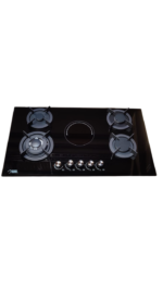 Khal Hob 4 Gas(1 WOK) + 1 Electric Ceramic Plate ,Black Glass 90cm ID-5006