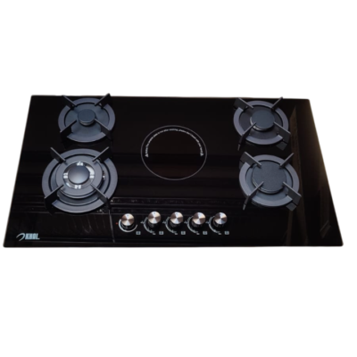 Khal Hob 4 Gas(1 WOK) + 1 Electric Ceramic Plate ,Black Glass 90cm ID-5006