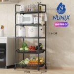 Nunix 5-Tier Kitchen Organizer Rack With Rollers Multi-Purpose Storage Shelf 154x49x34cm Black