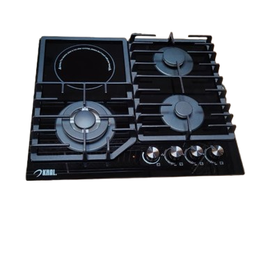 Khal Hob 3 gas(1 wok) + 1 electric ceramic plate, black glass 60cm