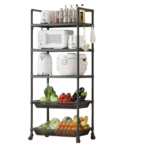 Nunix 5-Tier Kitchen Organizer Rack With Rollers Multi-Purpose Storage Shelf 154x49x34cm Black - Image 2