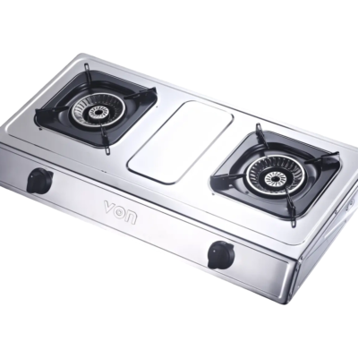VON Cooker 2 Burner Gas Table Top  Enamel Coated, Stainless Steel With 1.5M Free Gas Pipe VCT2XWGX