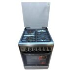 Bjs Eminence 60x60 Cooker 3 Gas Burners + 1 Electric Plate, rapid plate, WOK triple ring burner, sensor, blue enamel oven, turbo fan, food warmer, Stainless Steel. Silver