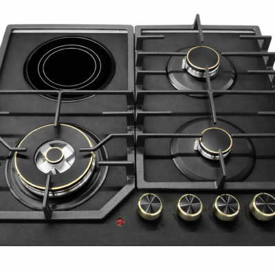 Bolesi 4 Burner Built-In Gas And Electric Hob 3 Gas Burners + 1 Electric Plate, Tempered Glass Top, Auto Ignition Golden Diamond BLS-ML-D8401G