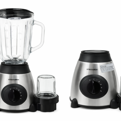 ElectroMate 2 In 1 Blender With Grinder  1.5L Glass Jar, 350W High Power, Stainless Steel Body, Multi-Speed Control Silver