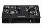 Ailyons Infrared 2 Burner Gas Cooker  Tempered Glass Top Table Stove, Energy Saving, Smokeless Cooking – Black