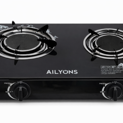 Ailyons Infrared 2 Burner Gas Cooker  Tempered Glass Top Table Stove, Energy Saving, Smokeless Cooking – Black