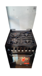 Bjs Eminence 60x60 Cooker 3 Gas Burners + 1 Electric Plate, rapid plate, WOK triple ring burner, sensor, blue enamel oven, turbo fan, food warmer, Stainless Steel. Black - Image 4