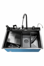 Khal Multifunction Stainless Steel Sink Handmade 73*46*21 Deep Bowl With Waterfall Faucet, Pull-Out Sprayer and  Installation Kit