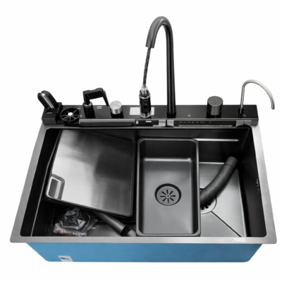Khal Multifunction Stainless Steel Sink Handmade 73*46*21 Deep Bowl With Waterfall Faucet, Pull-Out Sprayer and  Installation Kit