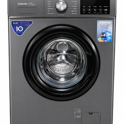 Globalstar GS-800GT Front Load Washing Machine 8KG – BLDC Inverter Motor, Fully Automatic, Energy Saving – Grey