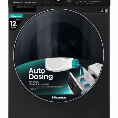 Hisense WD5S1245BB Washer And Dryer 12KG/8KG – Front Load, Inverter Motor, Steam Wash, Fully Automatic – Black