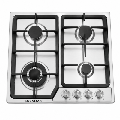 Euramax 4 Burner Built-In Gas Hob Stainless Steel Cooktop with Wok Burner And Auto Ignition
