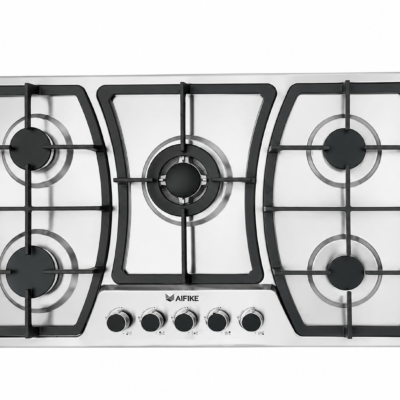 AIFIKE 5 Burner Built-In Gas Hob Stainless Steel Cooktop with Central Wok Burner And Auto Ignition