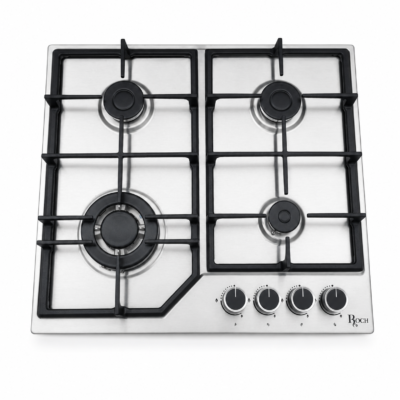 Roch AR9050-FIE 90CM Built-In Gas Hob, 4 Burners, Triple Ring Wok Burner, Auto Ignition, Stainless Steel, Cast Iron Pan Supports