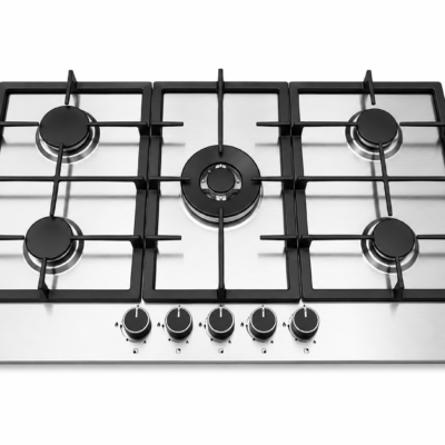 Roch 90cm 5 Burner With Wok Built-In Gas Hob Cooker Stainless Steel, Auto Ignition, LPG Compatible