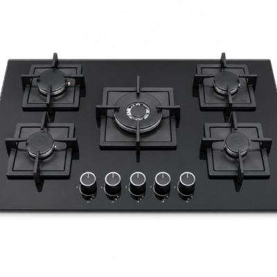 Roch 90cm 5 Burner With Wok Built-In Gas Hob Cooker  Black Tempered Glass Top, Auto Ignition RBH 9050 GLB