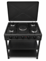 Olelon OLS-004Q Gas Cooker 4 Gas Burners + 1 Electric Hot Plate With Storage Shelves And Top Lid