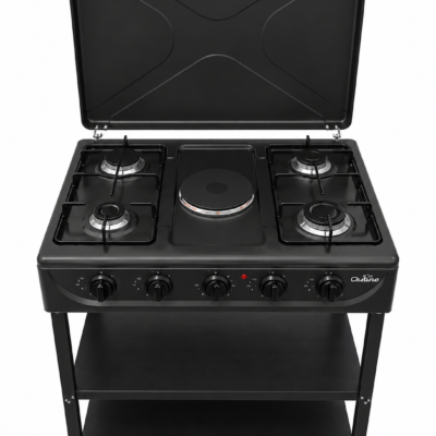 Olelon OLS-004Q Gas Cooker 4 Gas Burners + 1 Electric Hot Plate With Storage Shelves And Top Lid