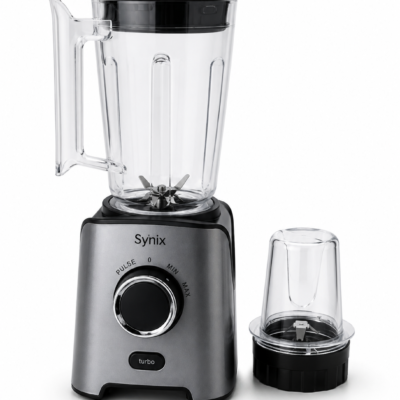 Synix 2-In-1 Blender & Grinder 1.8L – 650W Copper Motor, Turbo Function, 6 Stainless Steel Blades, Multi-Speed Control – Silver/Black