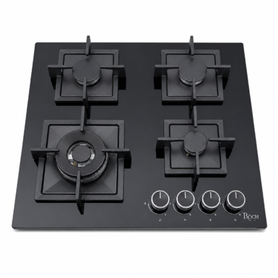 ROCH 60cm Built-In Gas Cooker Hob 4 Gas Burners Black Tempered Glass