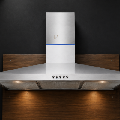RochT-Shape Kitchen Hood 90CM Silver Stainless Steel Chimney Cooker Hood With LED Lights and 3-Speed Extraction