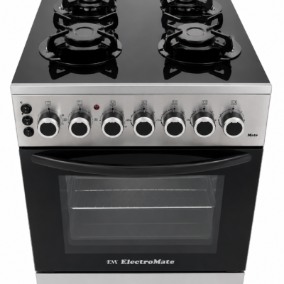ElectroMate SGC504 50x55cm 4 Gas Burner Cooker with Electric Oven, Rotisserie, Oven Lamp And Auto Ignition, Black/Inox